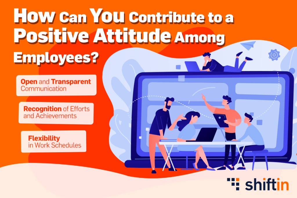 cum poti contribui la o atitudine pozitiva la locul de munca pentru angajaji, infografic concept | shiftin